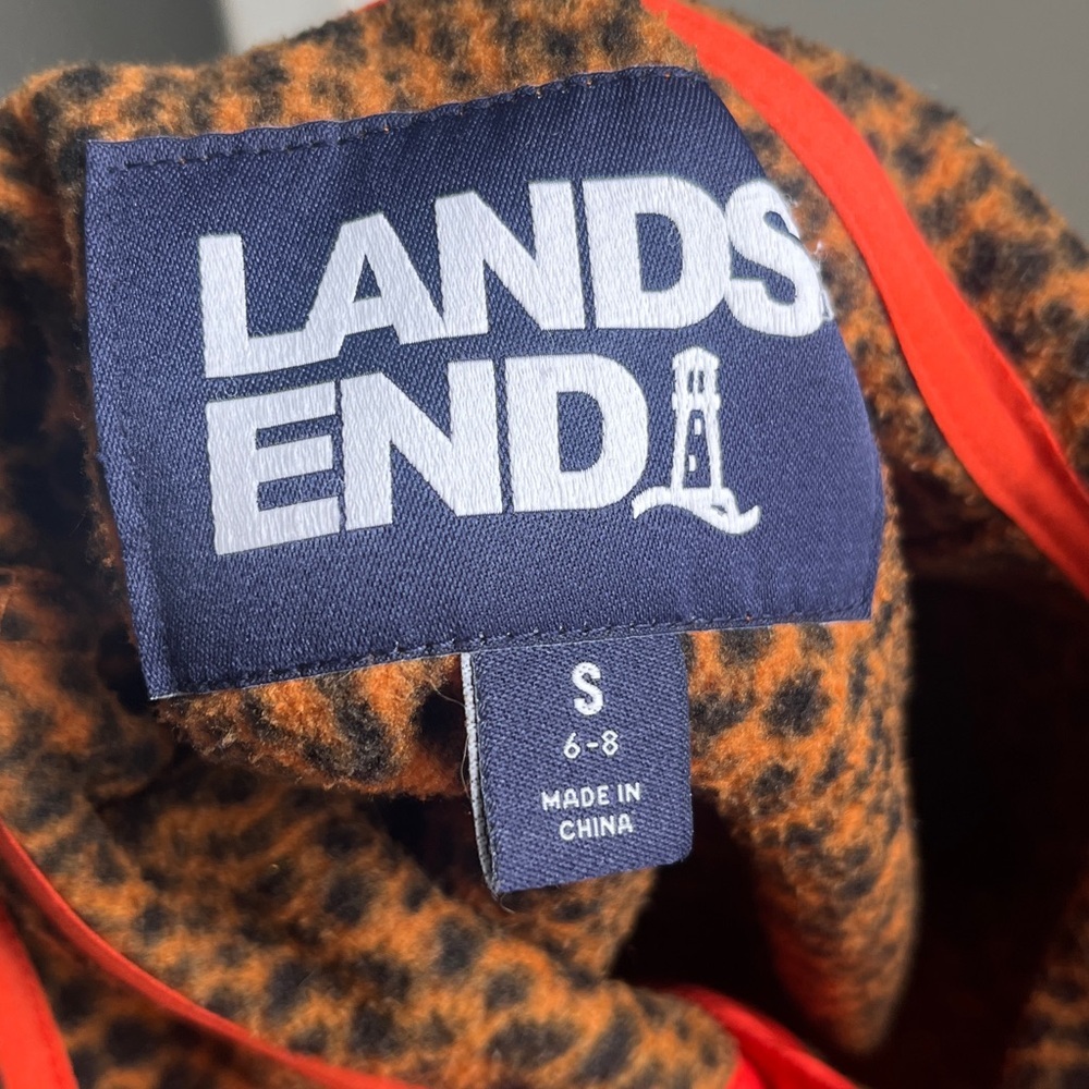 Lands' End Leopard Print Snap Neck Heritage Fleece Pullover Sweater Size Small - Picture 3 of 5